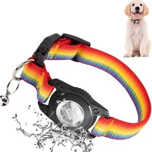 Cat Dog Collar,Integrated GPS Dog Collar with Bells and Apple AirTag Holder,Ligh